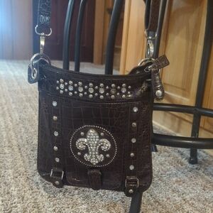 Brown Crossbody Bag with Rhinestone Accents